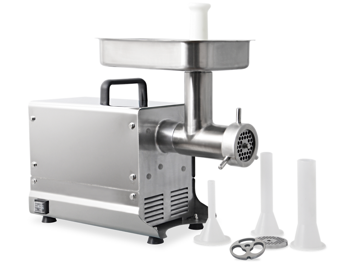 Omcan MG-CN-0032-E #32 Stainless Steel Meat Grinder, 1.5 HP, 720 lb/hr, Gear-Driven, Micro Safety Switch