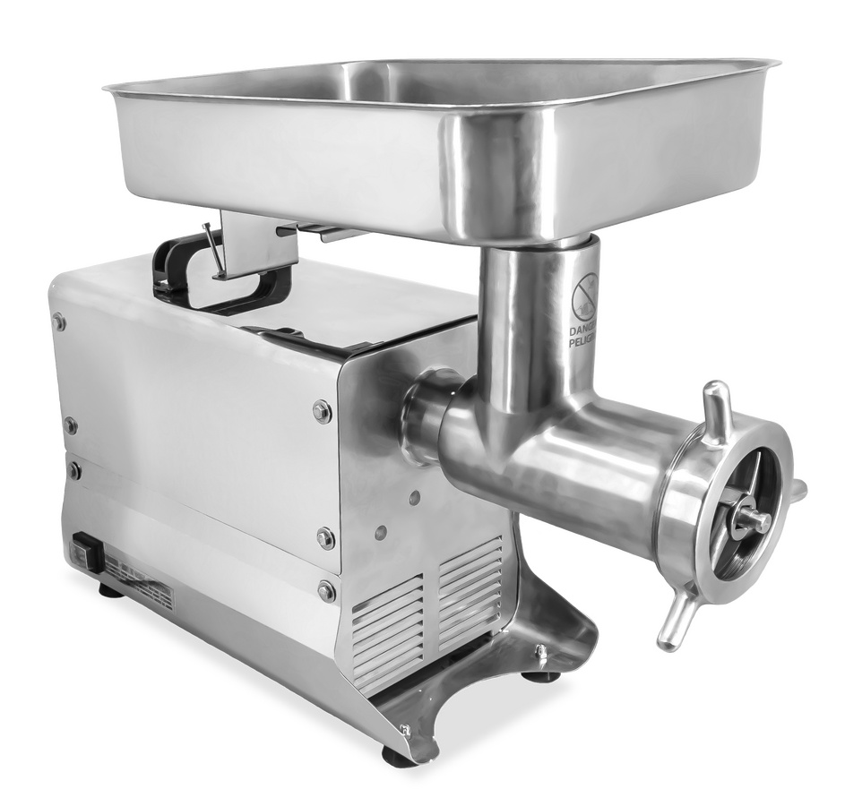 Omcan MG-CN-0032-E #32 Stainless Steel Meat Grinder, 1.5 HP, 720 lb/hr, Gear-Driven, Micro Safety Switch