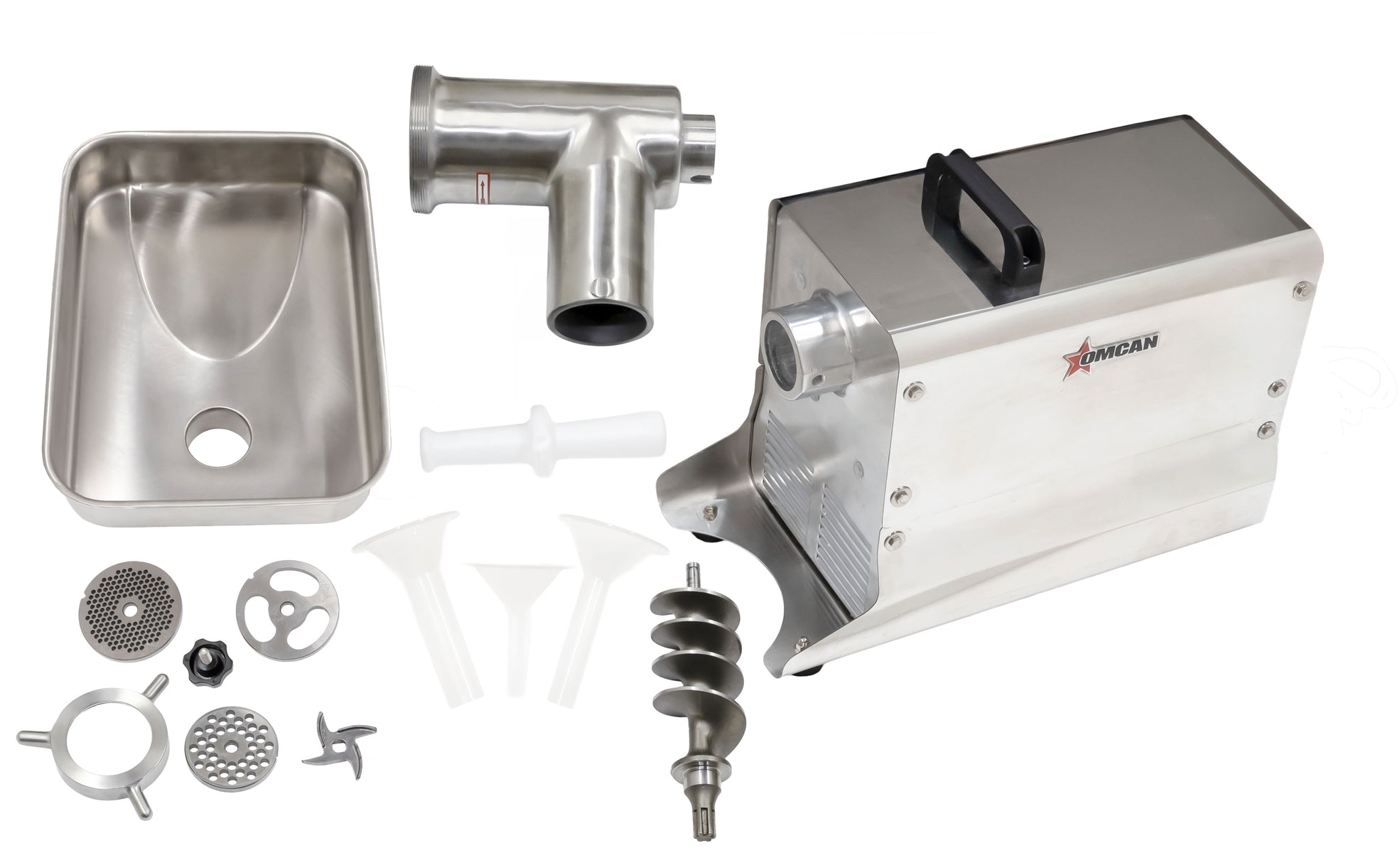 Omcan MG-CN-0032-E #32 Stainless Steel Meat Grinder, 1.5 HP, 720 lb/hr, Gear-Driven, Micro Safety Switch