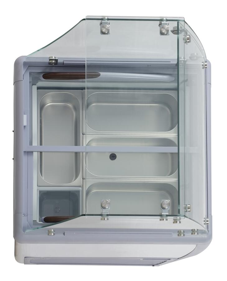 Omcan 47742 26 In. Gelato Display Case, 4.25 cu. ft. (120L), 4 x 5L + 1 x 180g Pans, Sliding Doors with Locks