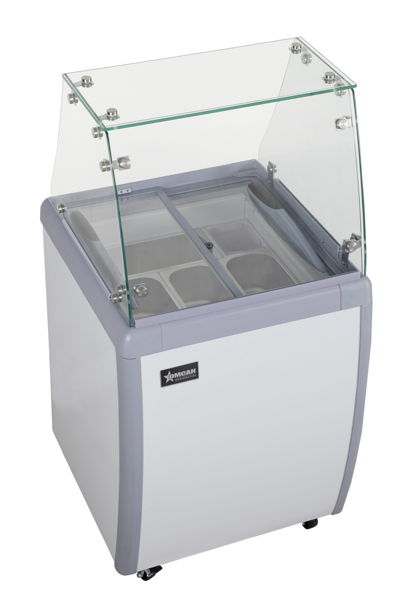 Omcan 47742 26 In. Gelato Display Case, 4.25 cu. ft. (120L), 4 x 5L + 1 x 180g Pans, Sliding Doors with Locks
