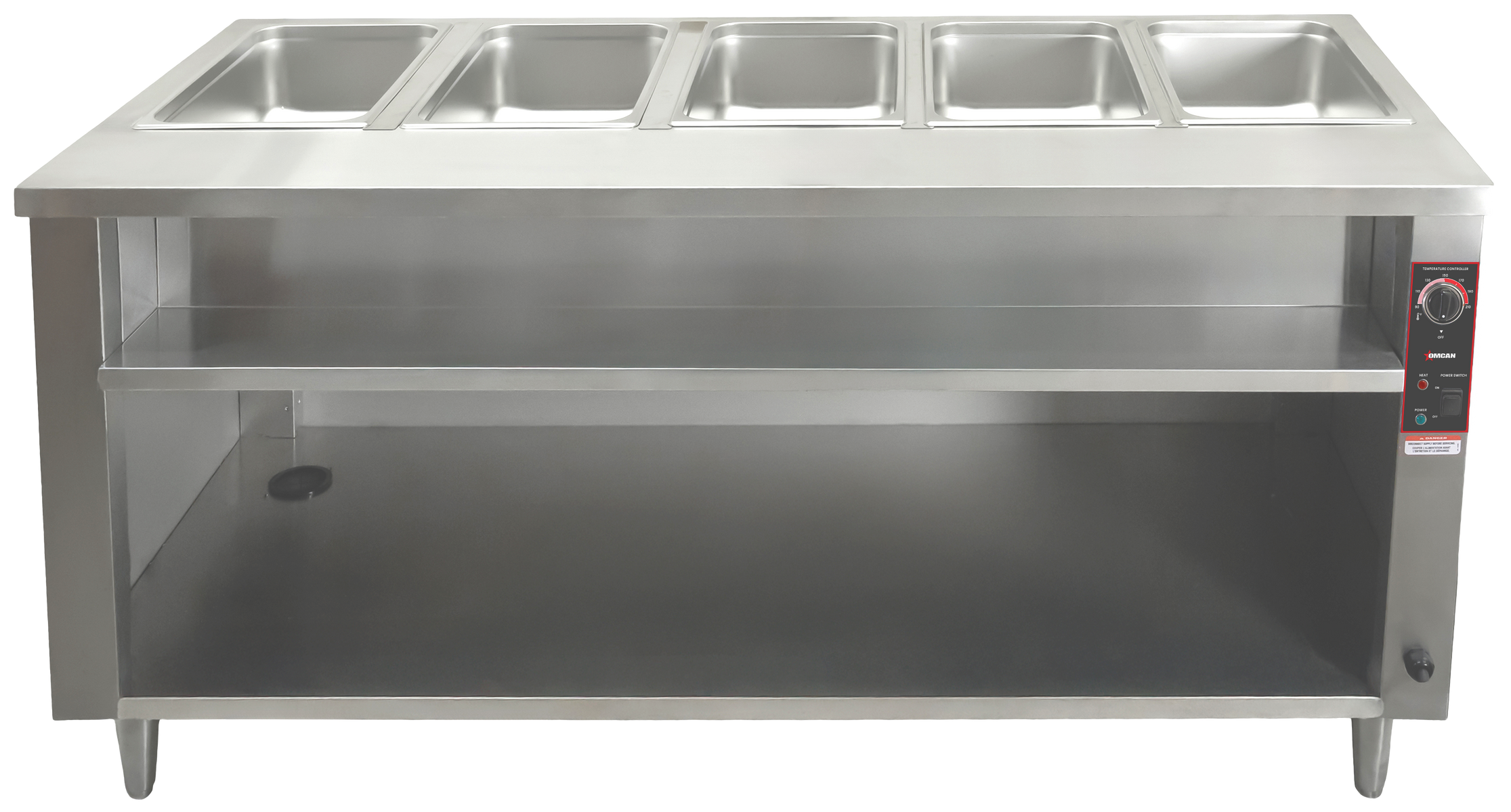 Omcan FW-CN-0005-C 72 In. Electric Steam Table, 5 Pans, Single Water Tank, Storage Cabinet, 4,000W, 240V