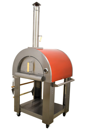 Omcan WO-CN-0640R Wood Burning Pizza Oven, 25 x 30 In. Cooking Area, Red Enamel Coating Shield, Stainless Steel