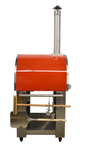 Omcan WO-CN-0640R Wood Burning Pizza Oven, 25 x 30 In. Cooking Area, Red Enamel Coating Shield, Stainless Steel