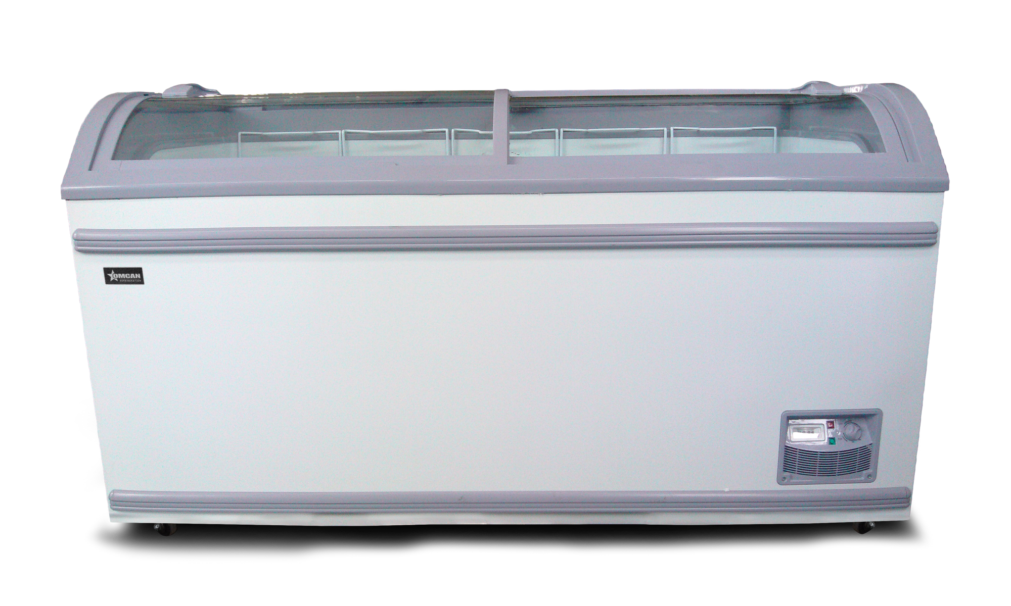 Omcan FR-CN-1473 58 In. Ice Cream Display Chest Freezer, 17.7 Cu. Ft., Curved Glass Top, 5 Baskets, R290