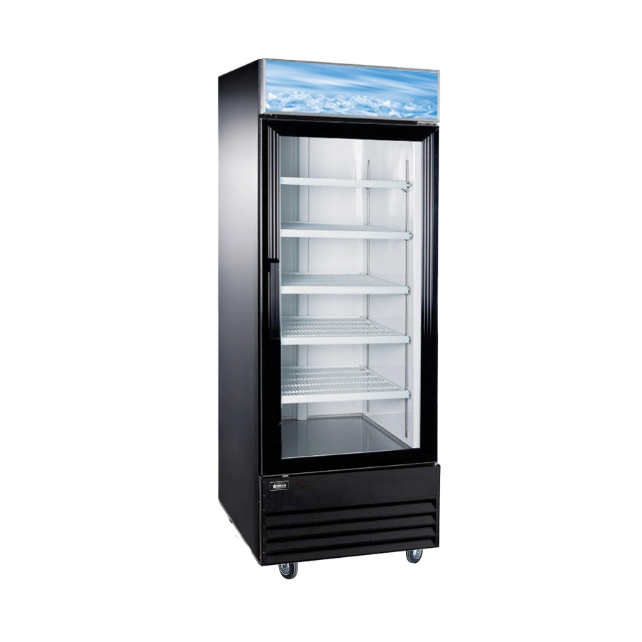 Omcan RE-CN-0023-H 28 In. Black Glass Door Display Refrigerator, 1 Swing Door, 23 Cu. Ft., Bottom-Mounted
