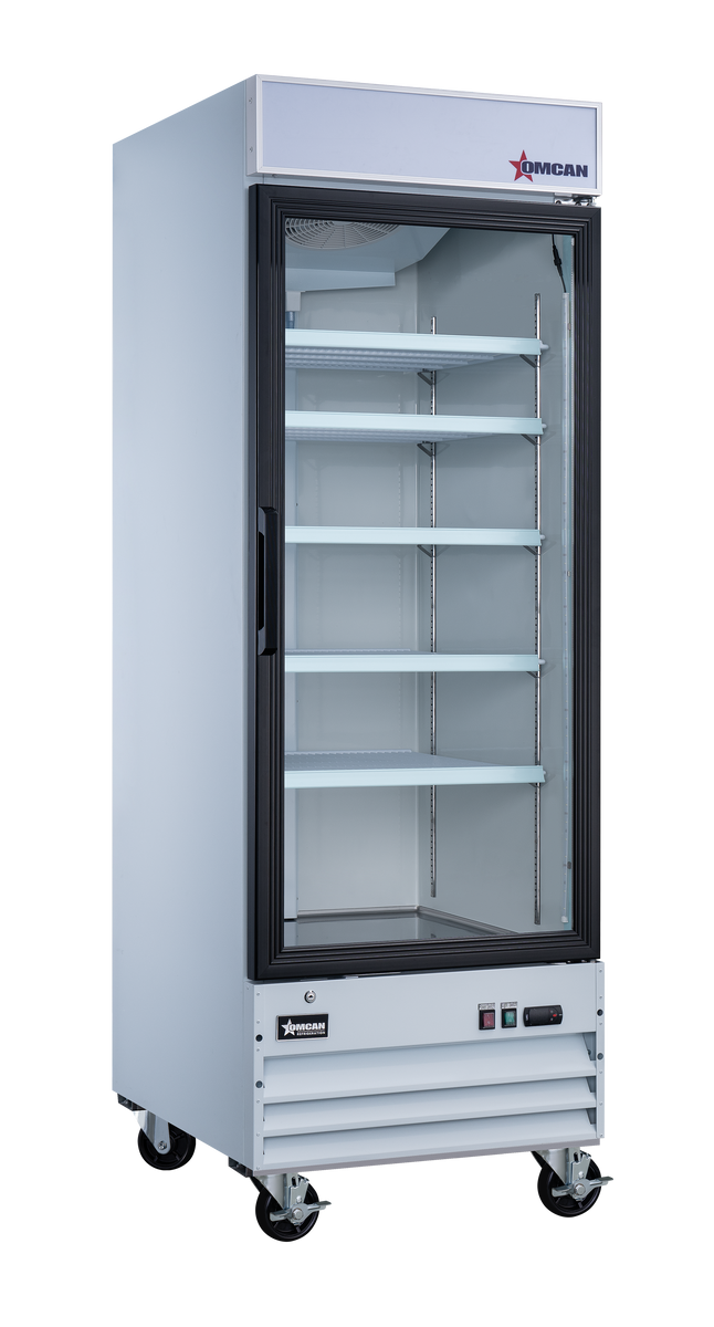 Omcan RE-CN-0023-HC 28 In. White Glass Door Display Refrigerator, 1 Swing Door, 23 Cu. Ft., Bottom-Mounted