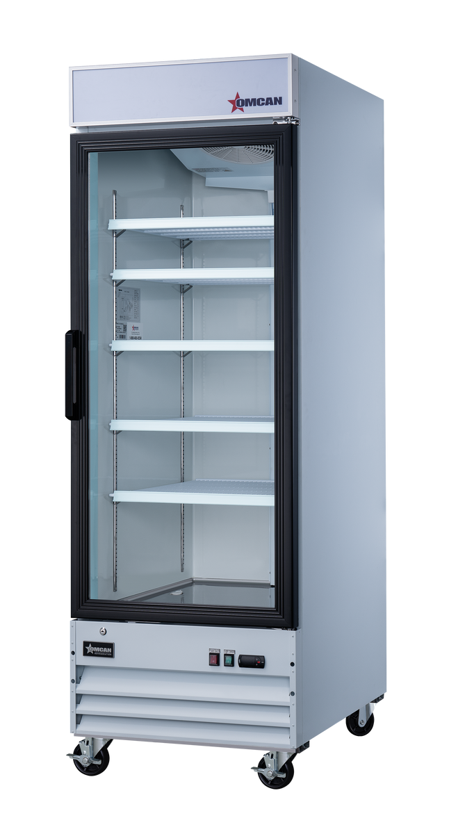 Omcan RE-CN-0023-HC 28 In. White Glass Door Display Refrigerator, 1 Swing Door, 23 Cu. Ft., Bottom-Mounted
