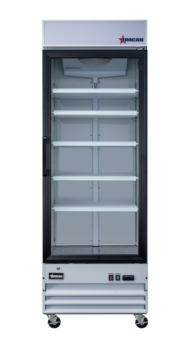Omcan RE-CN-0023-HC 28 In. White Glass Door Display Refrigerator, 1 Swing Door, 23 Cu. Ft., Bottom-Mounted