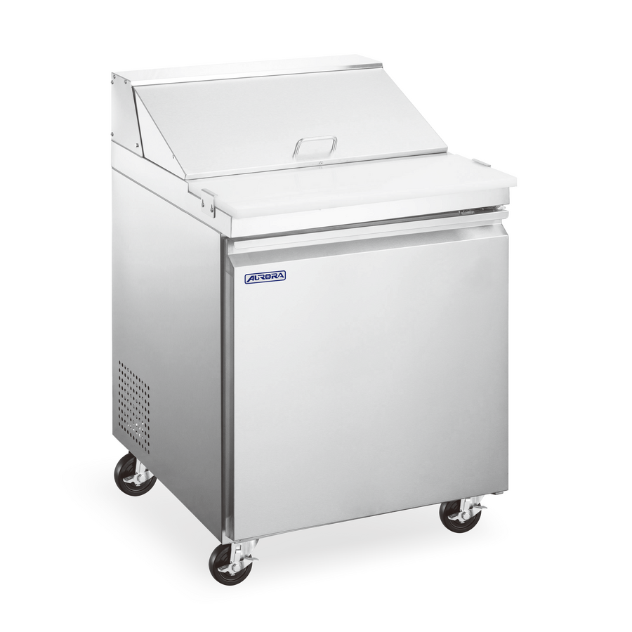 Omcan PT-CN-0711E-HC 28 In. Aurora Mega Top Refrigerated Prep Table, Stainless Steel, 1 Door, 9 x 1/6 + 3 x 1/9 GN GN Pans