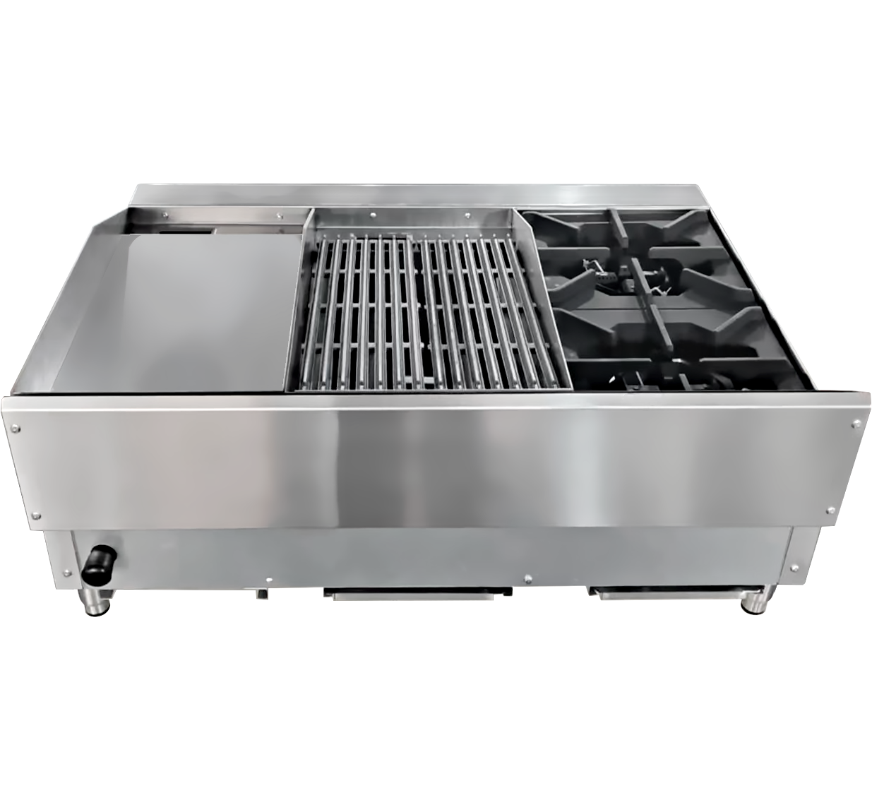 Omcan CE-CN-12H12C12G 36 In. Countertop Gas Combination Hot Plate, Charbroiler and Griddle, 115,000 BTU, Natural Gas