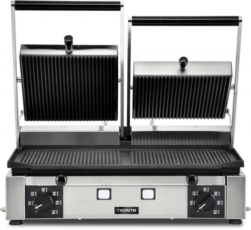 Omcan PG-IT-0737-R 10 x 19 In. Panini Grill, Ribbed Top and Bottom, Cast Iron, 3000W, 220V