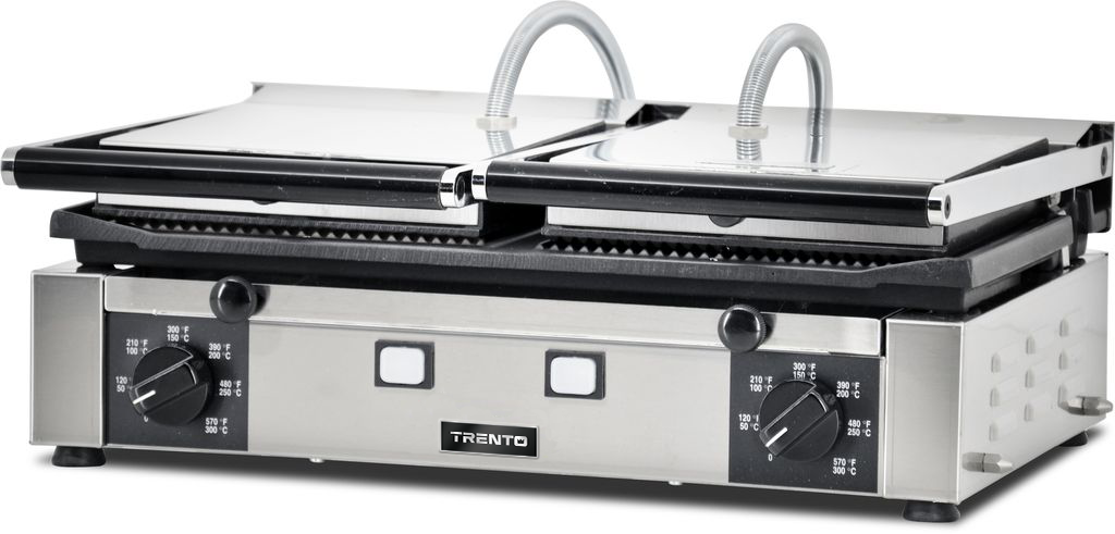 Omcan PG-IT-0737-R 10 x 19 In. Panini Grill, Ribbed Top and Bottom, Cast Iron, 3000W, 220V