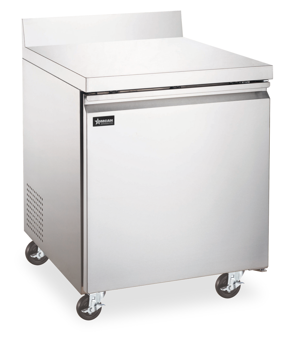 Omcan RE-CN-0006-BS-HC 27 In. Worktop Refrigerator with Backsplash, 5 Cu. Ft., 1 Door, Stainless Steel
