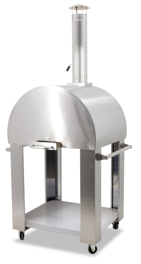 Omcan WO-CN-0640 32 In. Stainless Steel Wood Burning Pizza Oven, 800°F Max, Fire Brick Floor, Portable with Wheels
