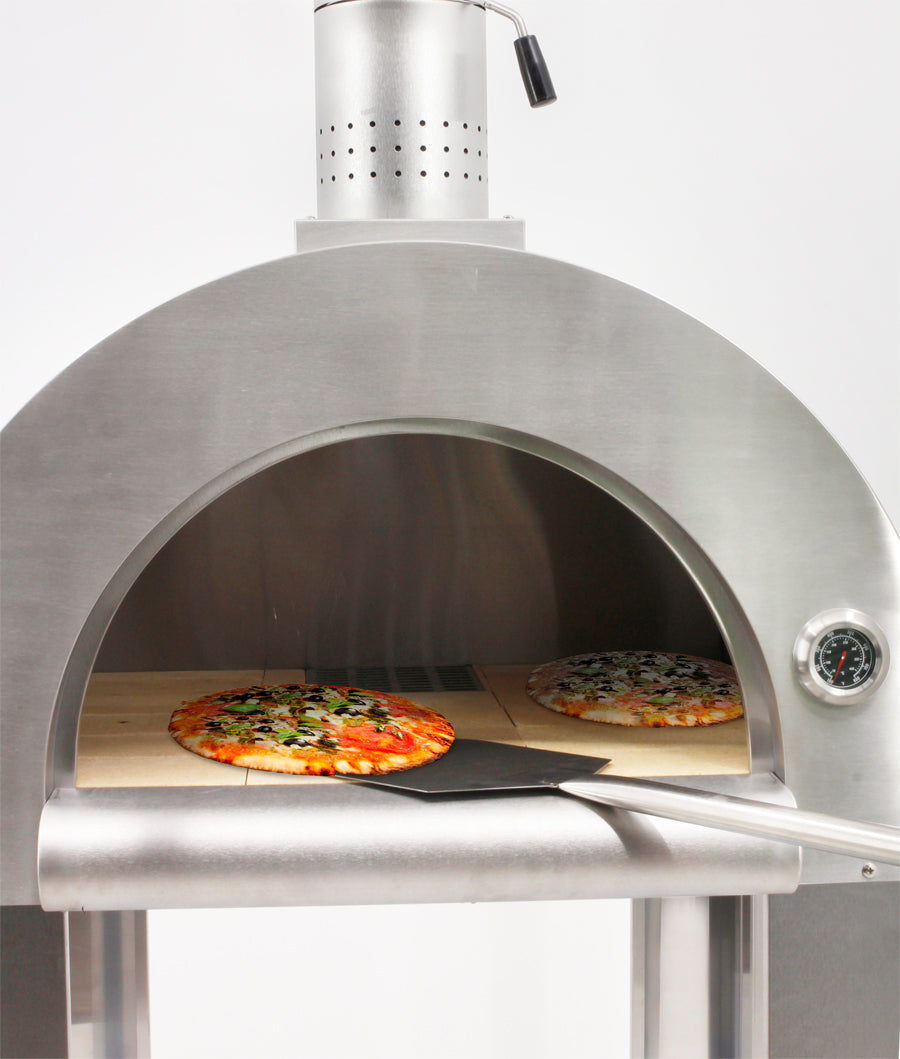 Omcan WO-CN-0640 32 In. Stainless Steel Wood Burning Pizza Oven, 800°F Max, Fire Brick Floor, Portable with Wheels