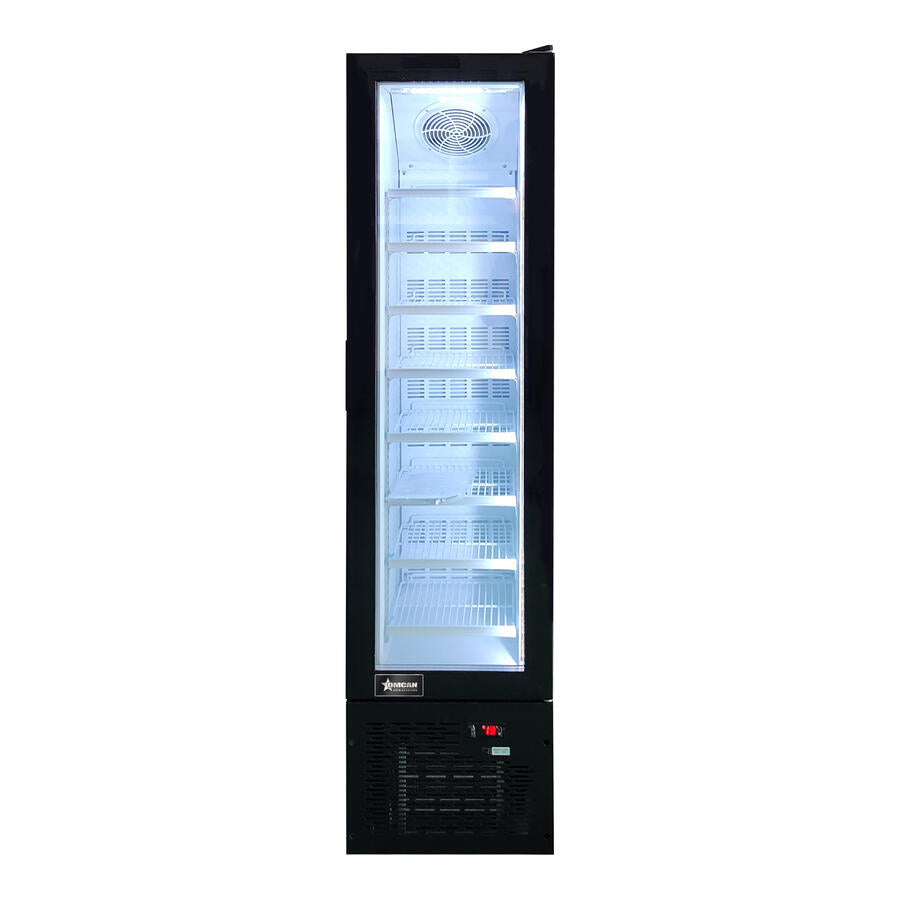Omcan FR-CN-0105 17 In. Slim Glass-Door Black Display Freezer, 105L (3.7 Cu. Ft.), 8 Shelves