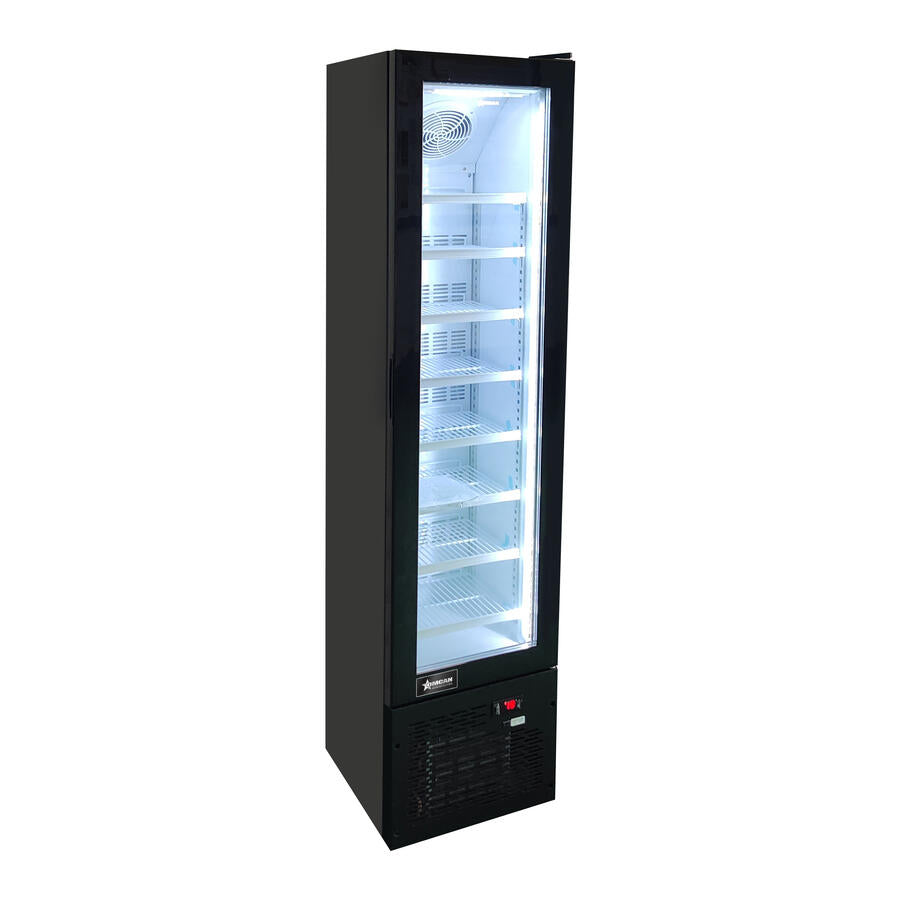 Omcan FR-CN-0105 17 In. Slim Glass-Door Black Display Freezer, 105L (3.7 Cu. Ft.), 8 Shelves