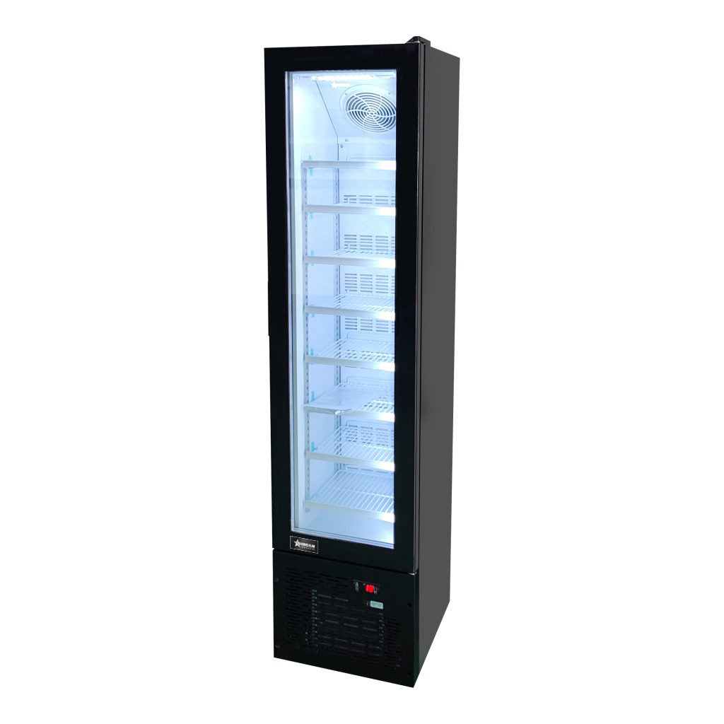 Omcan FR-CN-0105 17 In. Slim Glass-Door Black Display Freezer, 105L (3.7 Cu. Ft.), 8 Shelves