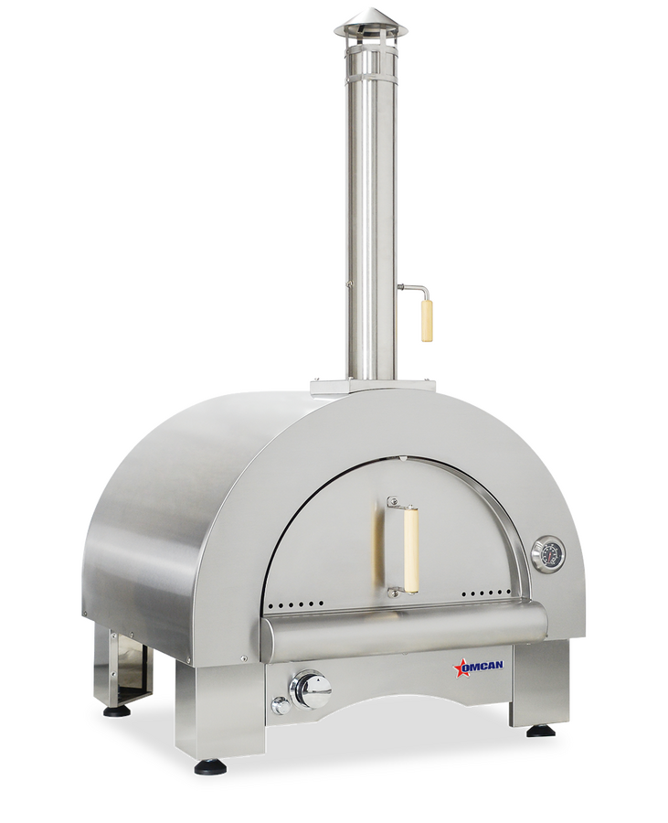 Omcan CE-CN-0082T-WG 33 In. Countertop Wood Burning and Propane Pizza Oven, 35,000 BTU, Stainless Steel