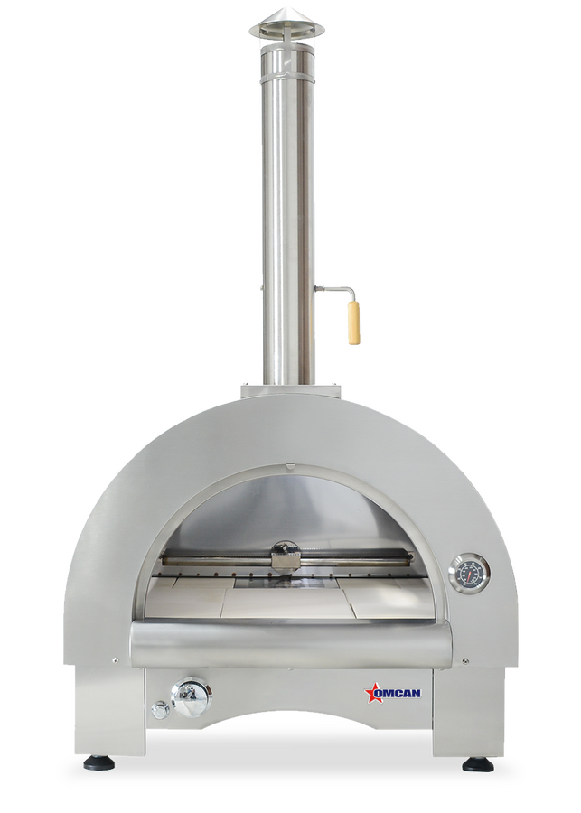 Omcan CE-CN-0082T-WG 33 In. Countertop Wood Burning and Propane Pizza Oven, 35,000 BTU, Stainless Steel