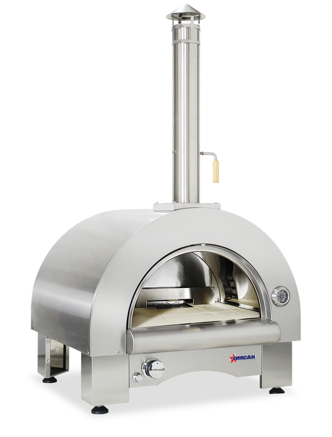Omcan CE-CN-0082T-WG 33 In. Countertop Wood Burning and Propane Pizza Oven, 35,000 BTU, Stainless Steel