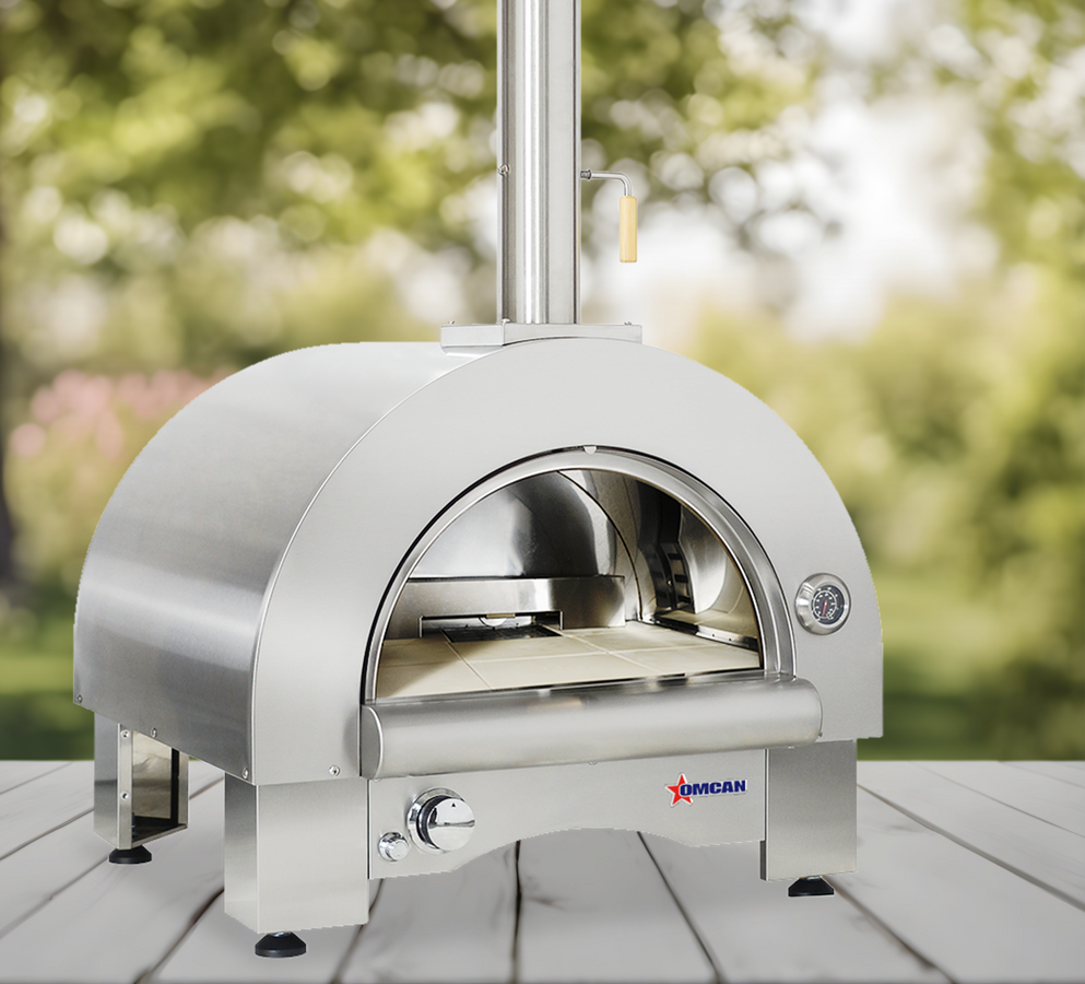 Omcan CE-CN-0082T-WG 33 In. Countertop Wood Burning and Propane Pizza Oven, 35,000 BTU, Stainless Steel