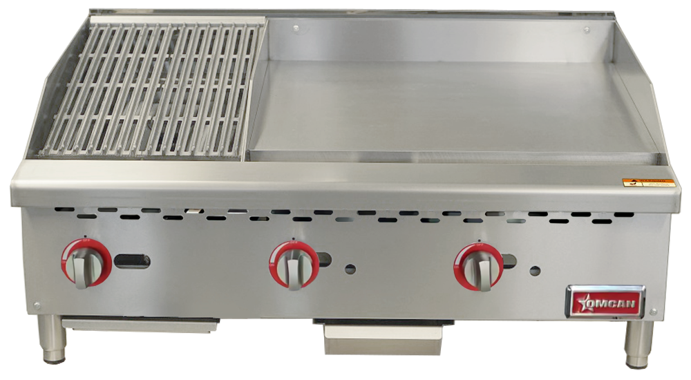 Omcan CE-CN-12C24G 36 In. Countertop Gas Charbroiler and Griddle Combo, 12" Charbroiler + 24" Griddle, 95,000 BTU