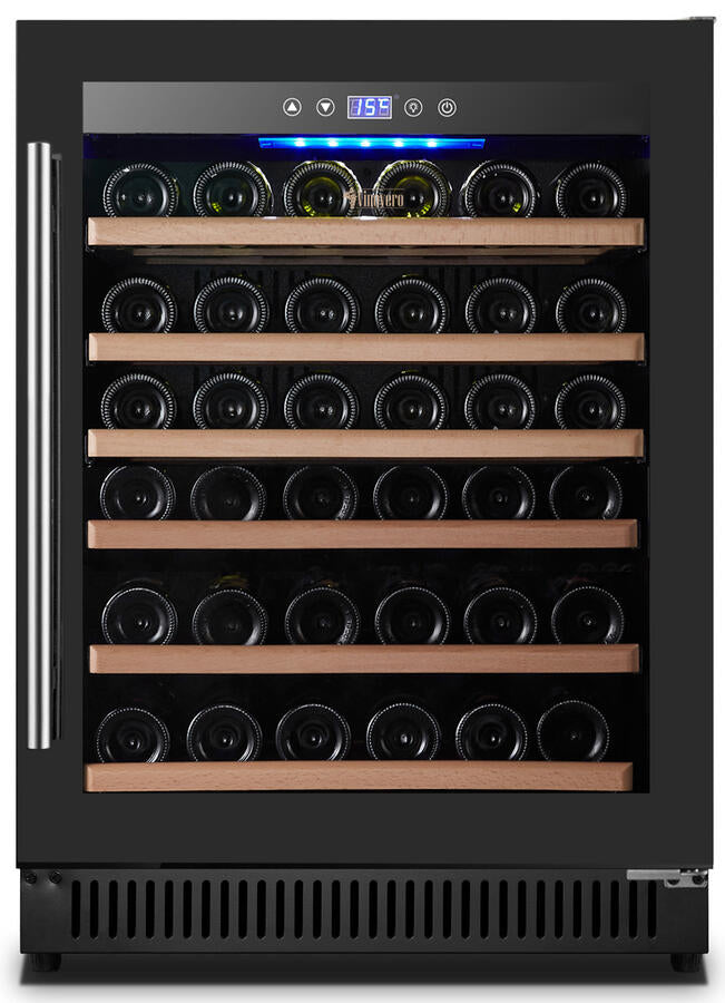 Omcan WC-CN-0051-SB Vinovero 23 In. Single Zone Wine Cooler, 51 Bottle Capacity, Black Glass Door, R600a Refrigerant