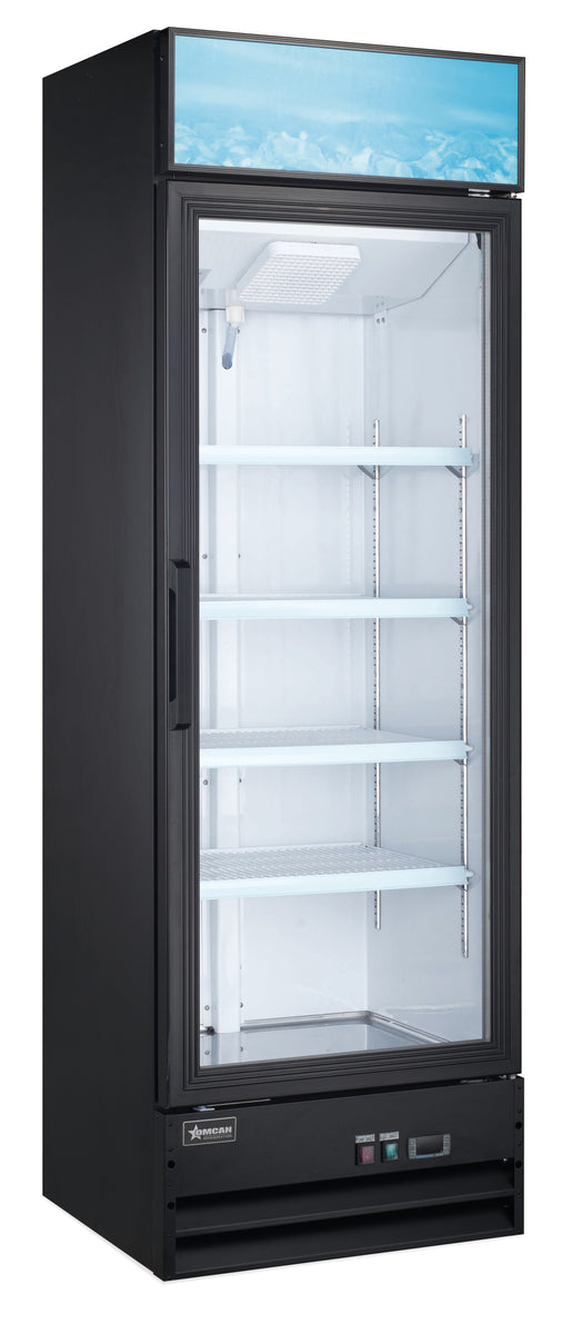 Omcan RE-CN-0014-H-BK 26 In. Black Glass Door Display Refrigerator, 1 Swing Door, 14 Cu. Ft., Bottom-Mounted