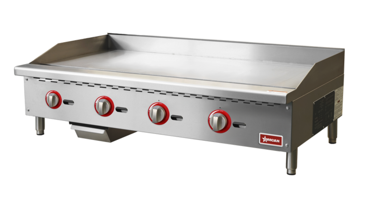 Omcan CE-CN-G48-M 48 In. Countertop Gas Griddle, 4 Burners, 120,000 BTU, Natural Gas/LP