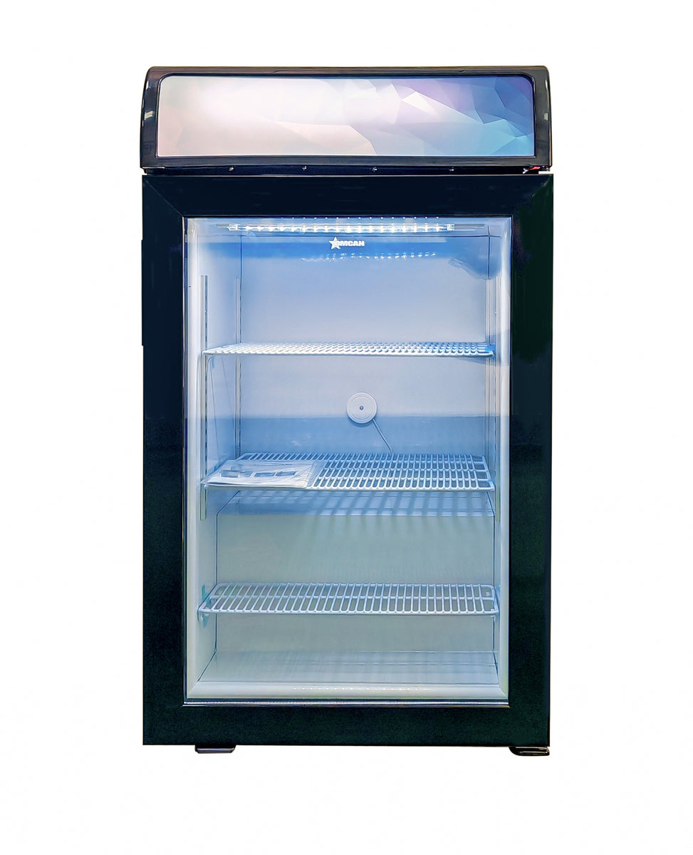 Omcan FR-CN-0098 23 In. Countertop Display Freezer, 98L (3.46 Cu. Ft.), Top Lightbox, Tempered Glass Door, R290