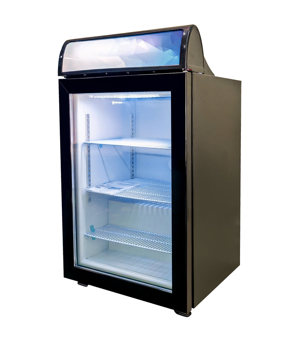 Omcan FR-CN-0098 23 In. Countertop Display Freezer, 98L (3.46 Cu. Ft.), Top Lightbox, Tempered Glass Door, R290