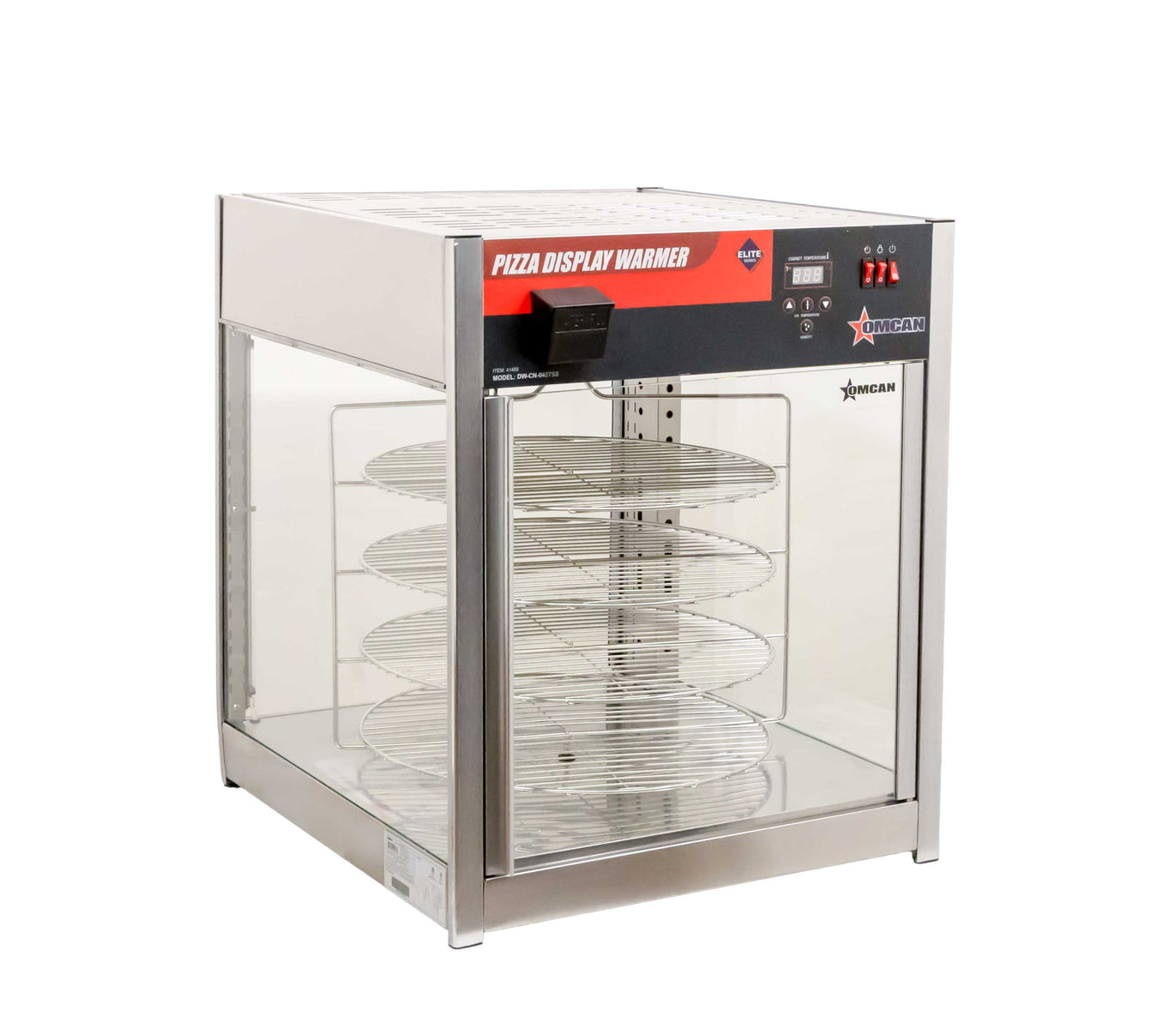 Omcan DW-CN-0457SS 24 In. Pizza Display Warmer, 1,500W, 18 In. Rotating Shelves, Tempered Glass, Digital Controls