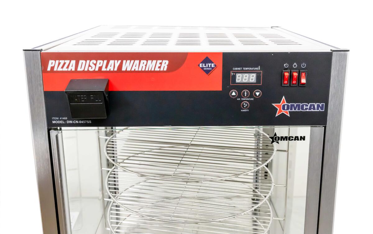 Omcan DW-CN-0457SS 24 In. Pizza Display Warmer, 1,500W, 18 In. Rotating Shelves, Tempered Glass, Digital Controls