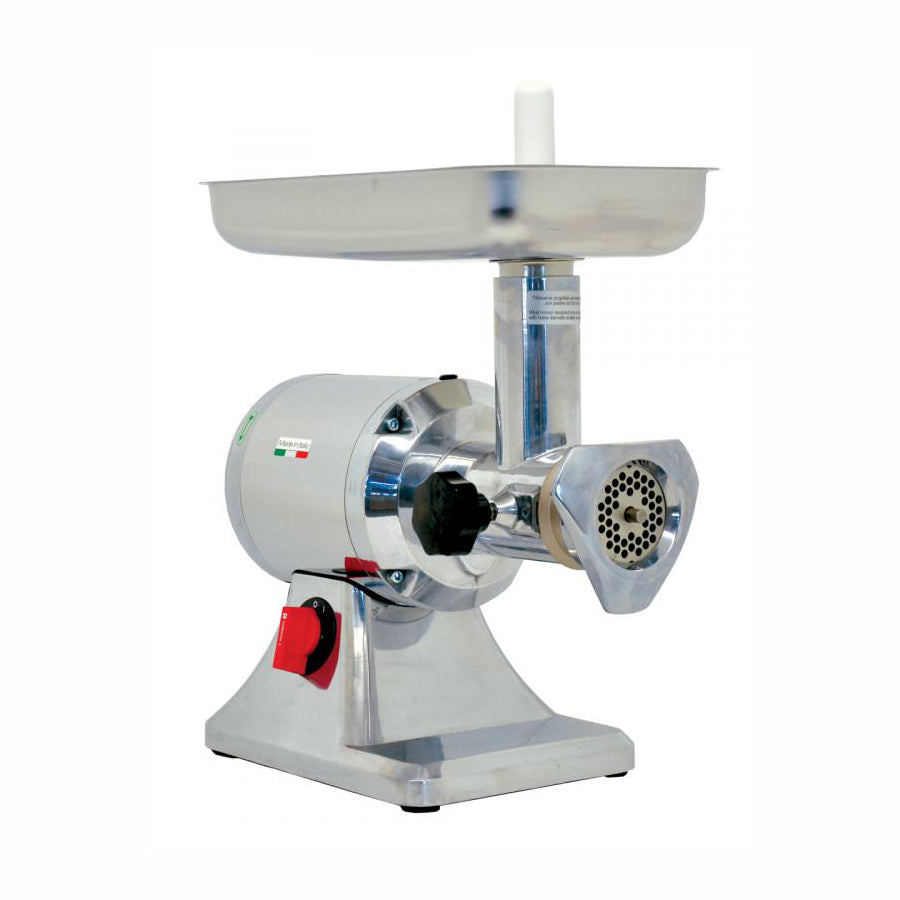 Omcan MG-IT-0012-C #12 Meat Grinder, 1 HP, 140 RPM, Polished Aluminum, Stainless Steel Hopper, Trento