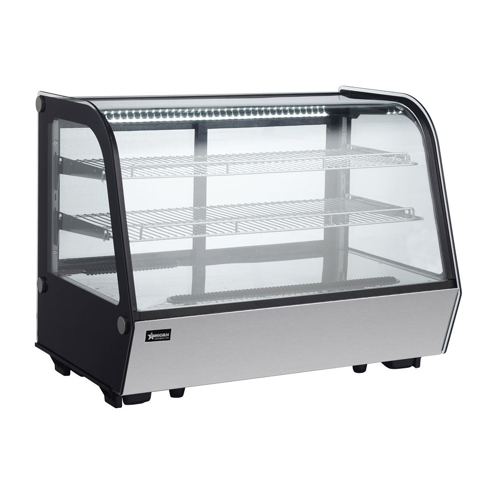 Omcan RS-CN-0160-4 34 In. Countertop Refrigerated Display Showcase, 160L (5.65 Cu. Ft.), Curved Glass, R290, LED Lighting