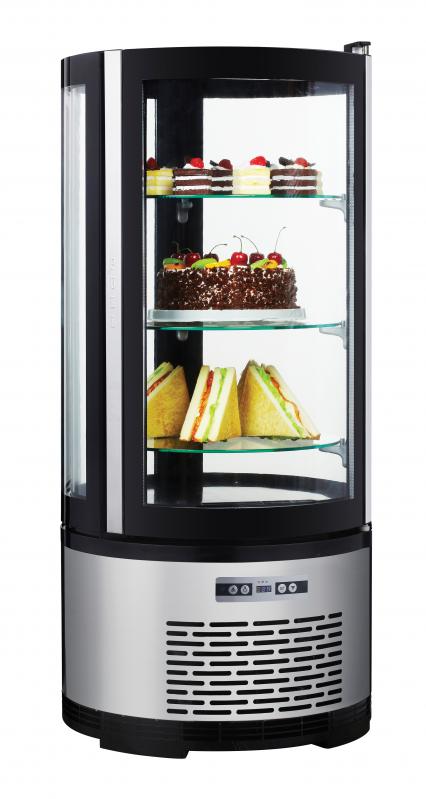 Omcan RS-CN-0100-R 17 In. Cylindrical Refrigerated Display Showcase, 100L (3.5 Cu. Ft.), R290, Double Glass, Turnable Shelves