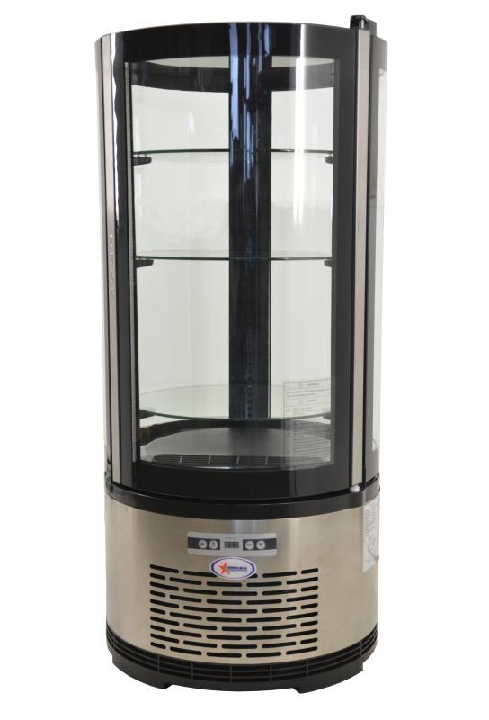 Omcan RS-CN-0100-R 17 In. Cylindrical Refrigerated Display Showcase, 100L (3.5 Cu. Ft.), R290, Double Glass, Turnable Shelves