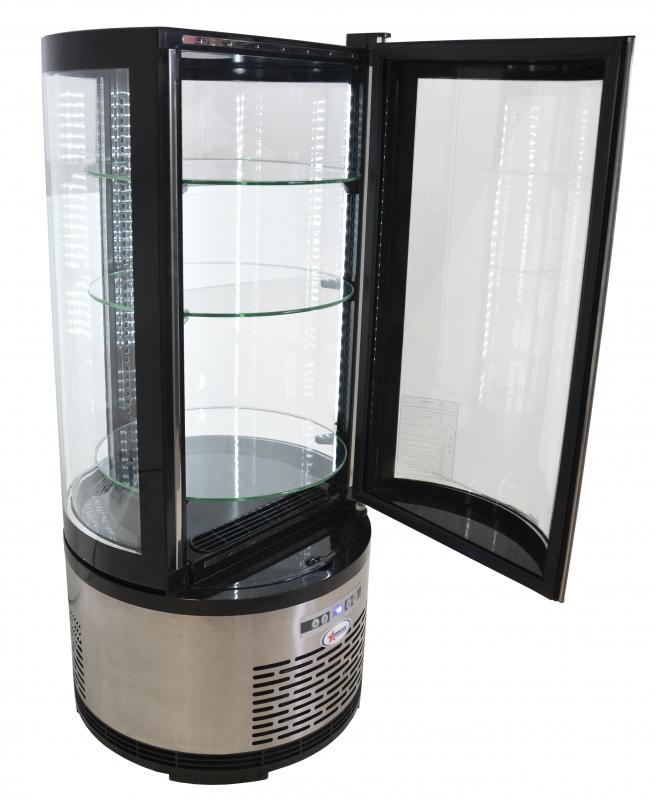Omcan RS-CN-0100-R 17 In. Cylindrical Refrigerated Display Showcase, 100L (3.5 Cu. Ft.), R290, Double Glass, Turnable Shelves