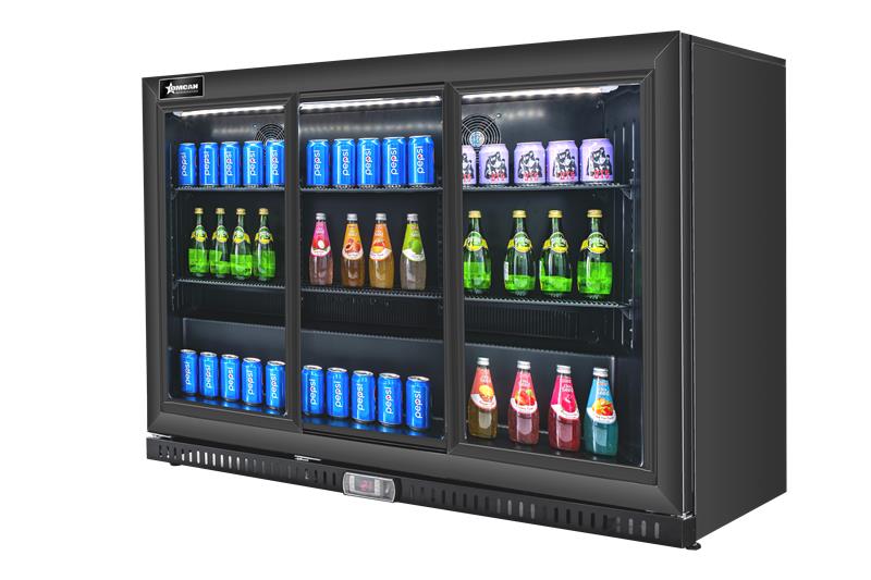 Omcan BB-CN-338S 54 In. Back Bar Beverage Cooler, 11.6 Cu. Ft. (328L), 3 Sliding Glass Doors, R290, Self-Closing Doors
