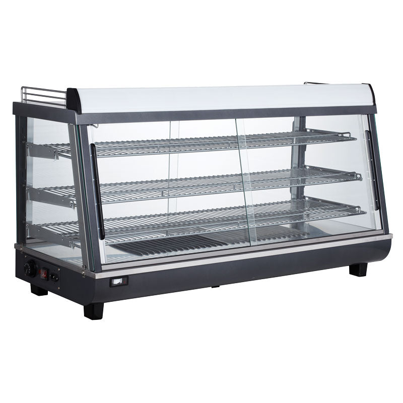 Omcan DW-CN-0186 47 In. Countertop Display Warmer, 186L (6.6 Cu. Ft.), 3 Chrome-Plated Shelves, Sliding Rear Doors