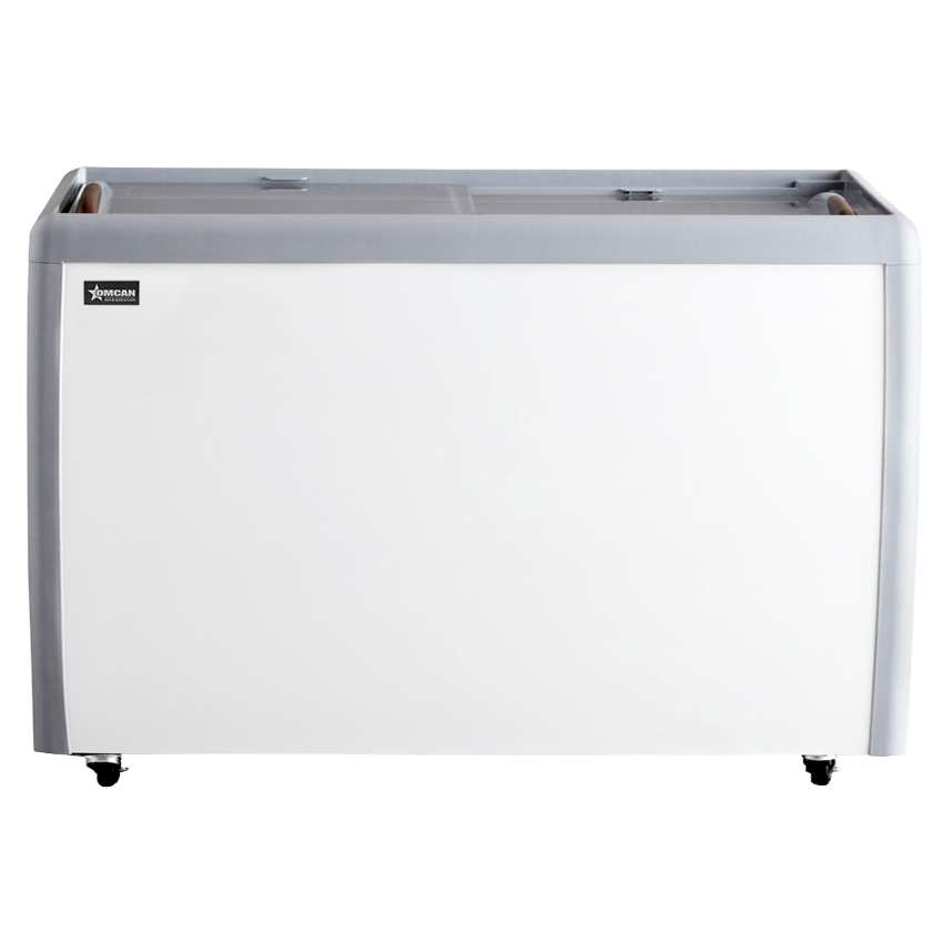 Omcan FR-CN-0460-R 60 In. Ice Cream Display Chest Freezer, 16.6 Cu. Ft., Flat Glass Top, R290, 5 Baskets, 4 Casters