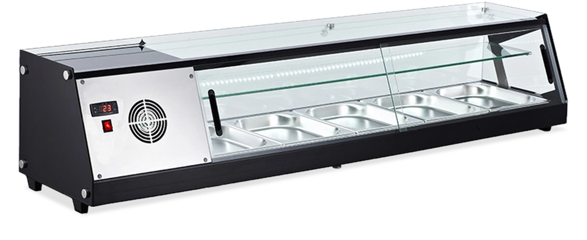 Omcan RS-CN-0104 69 In. Refrigerated Sushi Showcase, Flat Glass, 104L (3.67 Cu. Ft.), Direct Cooling