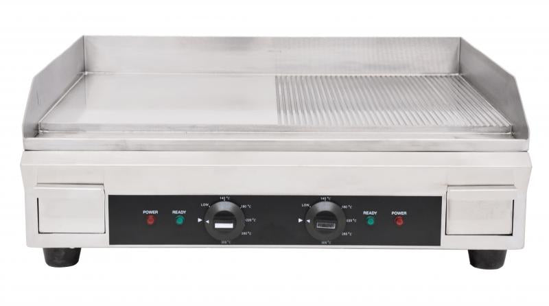 Omcan CE-CN-0610-FR 24 In. Electric Griddle, Half Smooth / Half Ribbed, 3.6 kW, Two Independent Controls, 240V