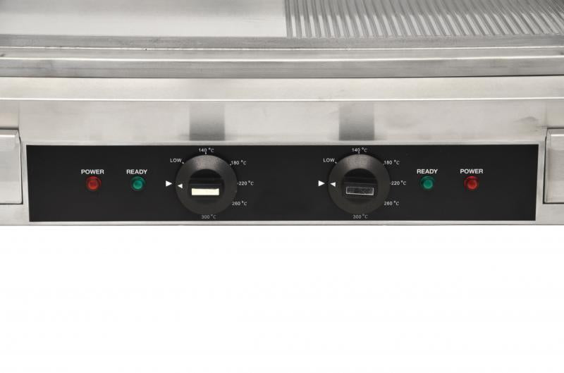 Omcan CE-CN-0610-FR 24 In. Electric Griddle, Half Smooth / Half Ribbed, 3.6 kW, Two Independent Controls, 240V