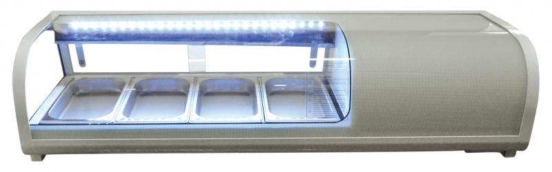 Omcan RS-CN-0042-S 46 In. Refrigerated Sushi Showcase, 42L (1.48 Cu. Ft.), R290, Curved Glass Front, Auto Defrost