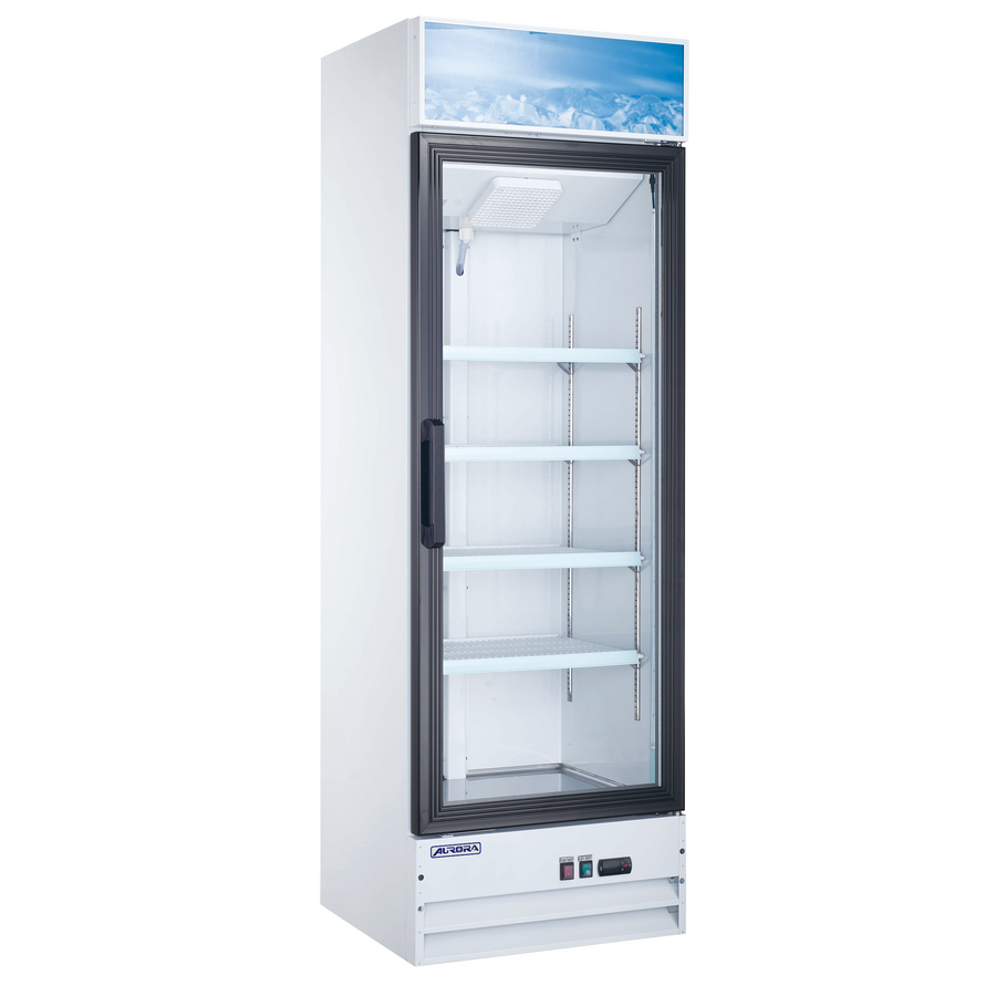 Omcan RE-CN-0023E-HC 29 In. Aurora Black Display Refrigerator with Lightbox, 22.6 Cu. Ft., Glass Door, R290
