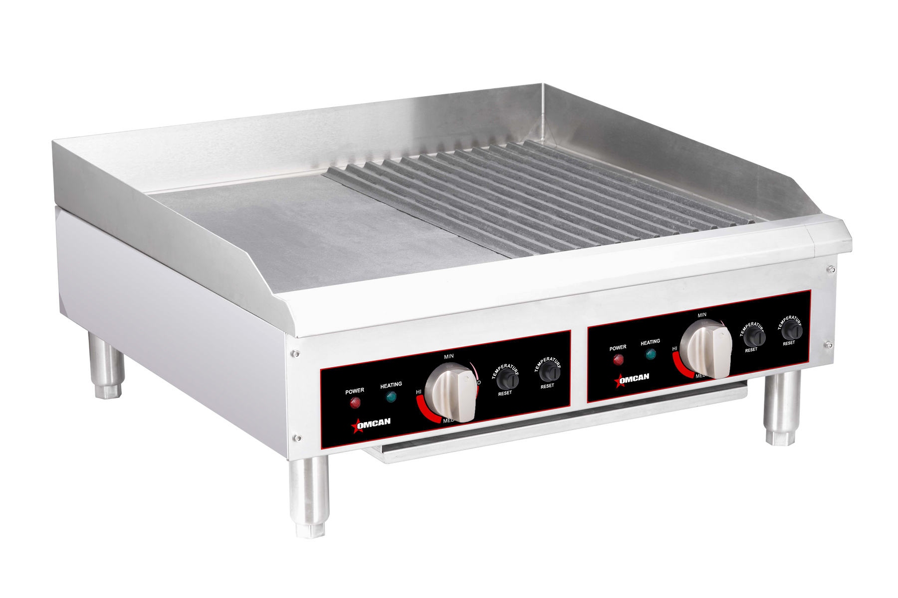 Omcan CE-CN-2419 26 In. Electric Charbroiler with Interchangeable Grill and Griddle Plates, 2 x 3.6 kW, 240V, Dual Controls