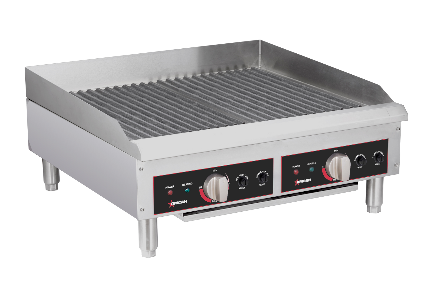 Omcan CE-CN-2419 26 In. Electric Charbroiler with Interchangeable Grill and Griddle Plates, 2 x 3.6 kW, 240V, Dual Controls